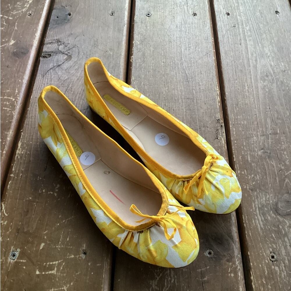 New Longchamp Yellow Floral Bow Ballet Flats Shoes EU 40 | MSRP $300